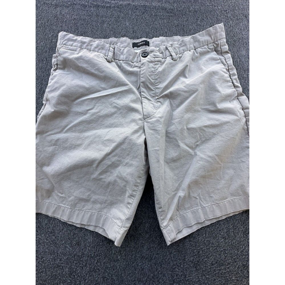 Theory Shorts Mens Size 36 Beige Striped Chino Flat Front Pockets Lightweight